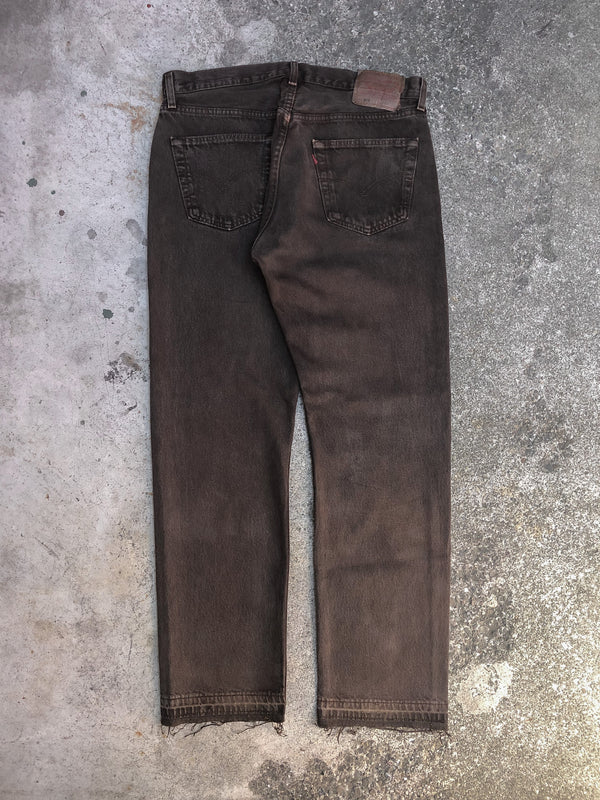 1990s Levis Faded Chocolate Brown 501 Released Hem (33X29)