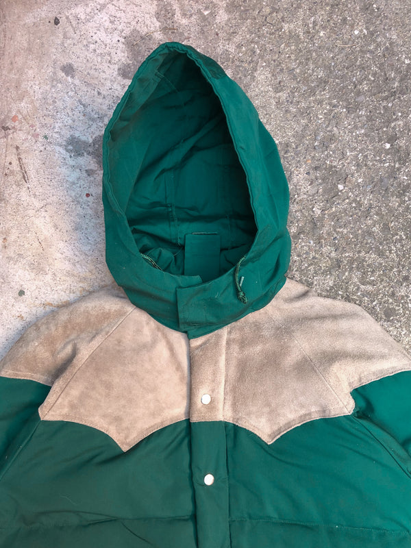 1970s Green Suede Duck Down Puffer Jacket