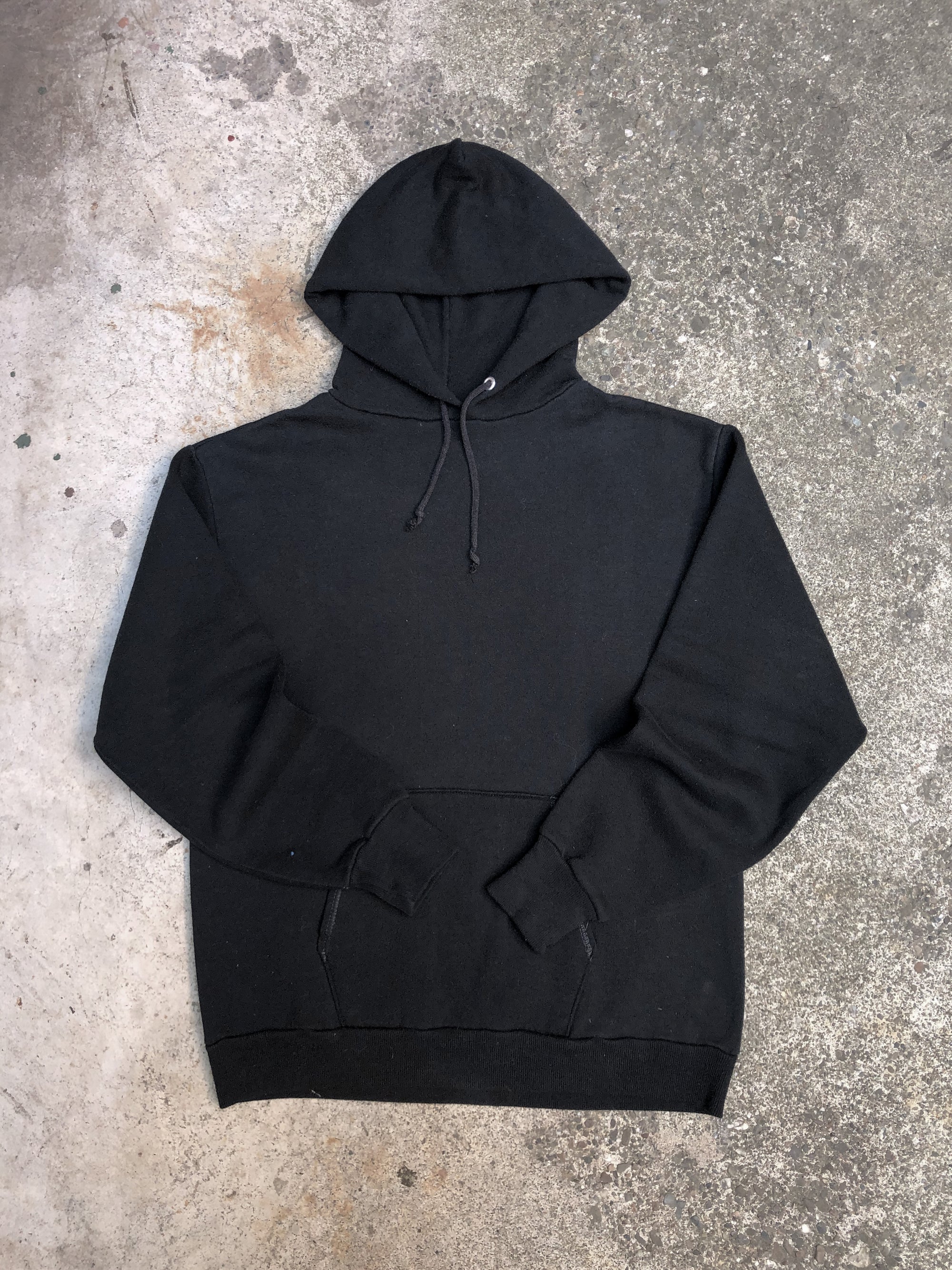 1980s Black Blank Hoodie Sweatshirt (S)