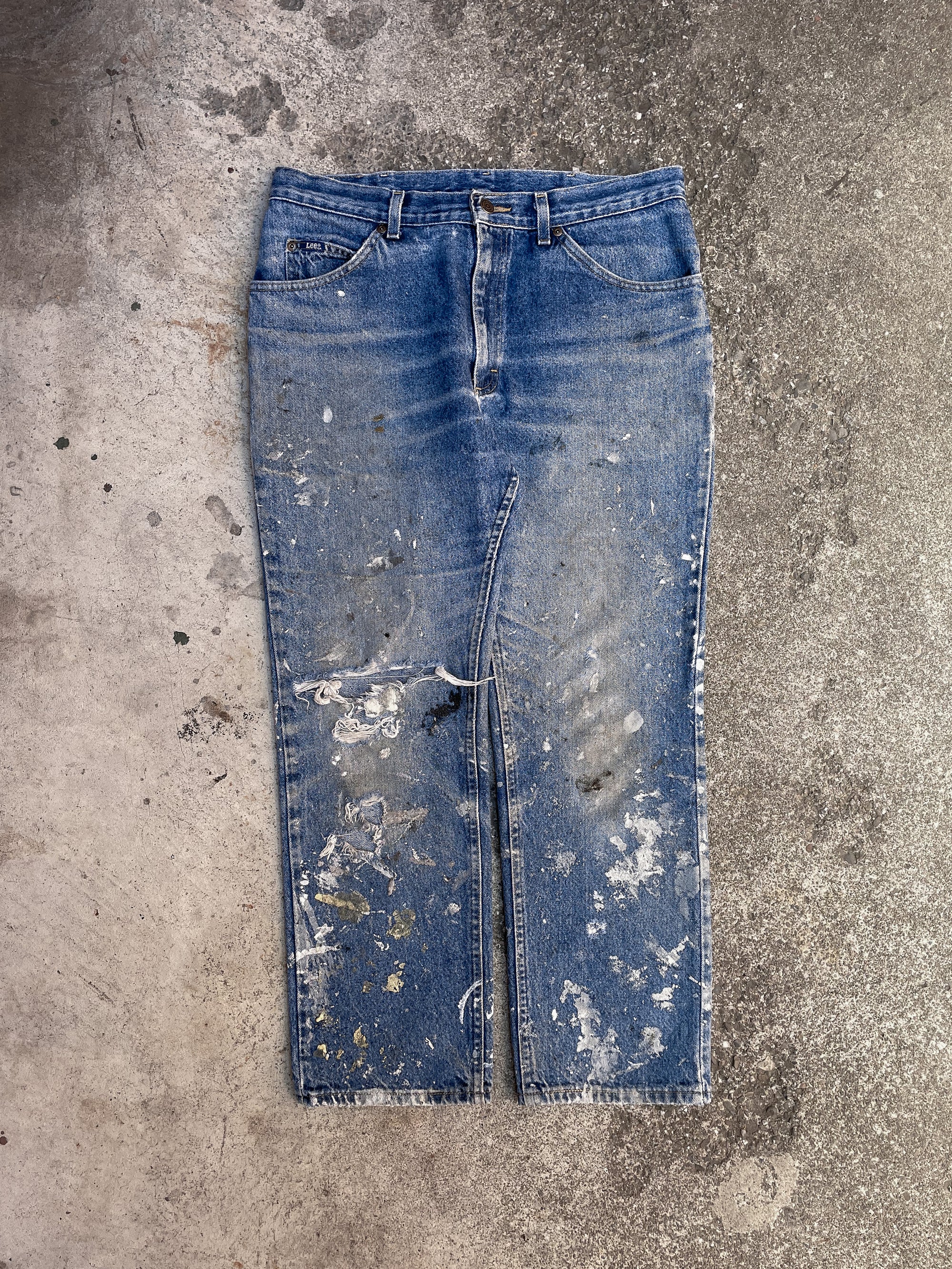 1990s Lee Painted Distressed Blue Denim (34X28)