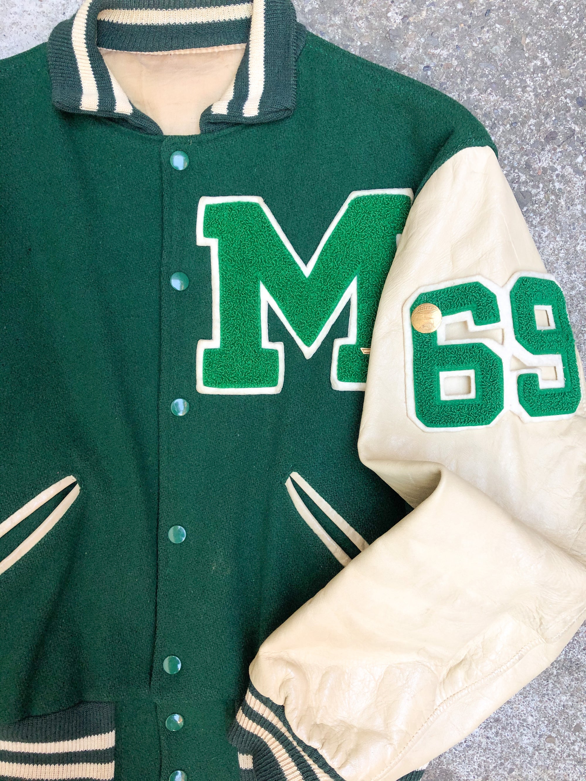 1960s Green Chain Stitch “69” Varsity Jacket