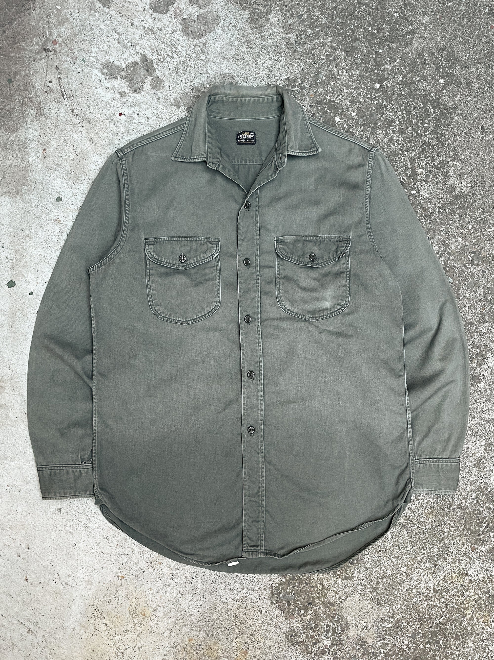 1960s Lee Faded Green Work Shirt (M)