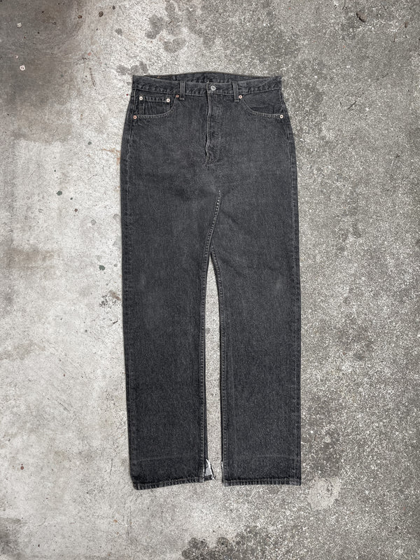 1990s Levi’s Faded Dark Charcoal Grey 501 Split Hem (33X33)