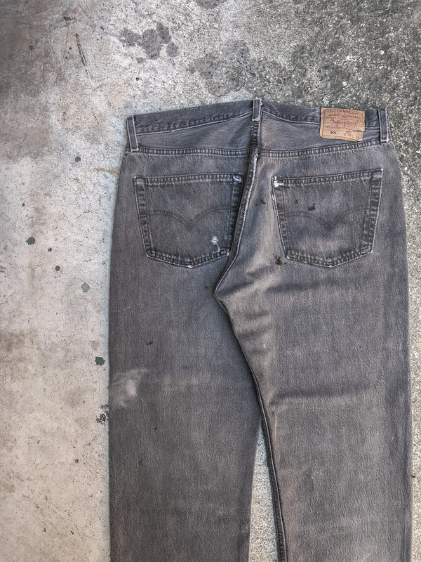 1990s Levis Worn In Grey 501 Released Hem (36X26)