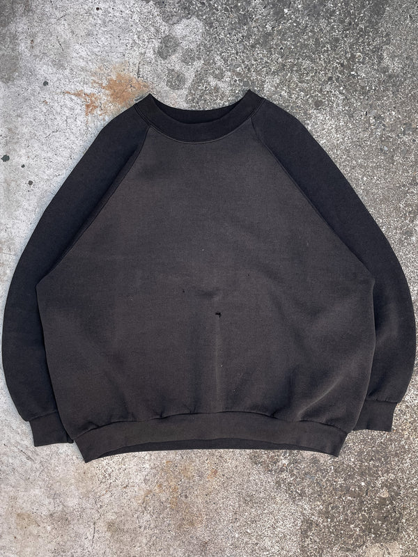 1990s Faded Black Two Tone Raglan Sweatshirt