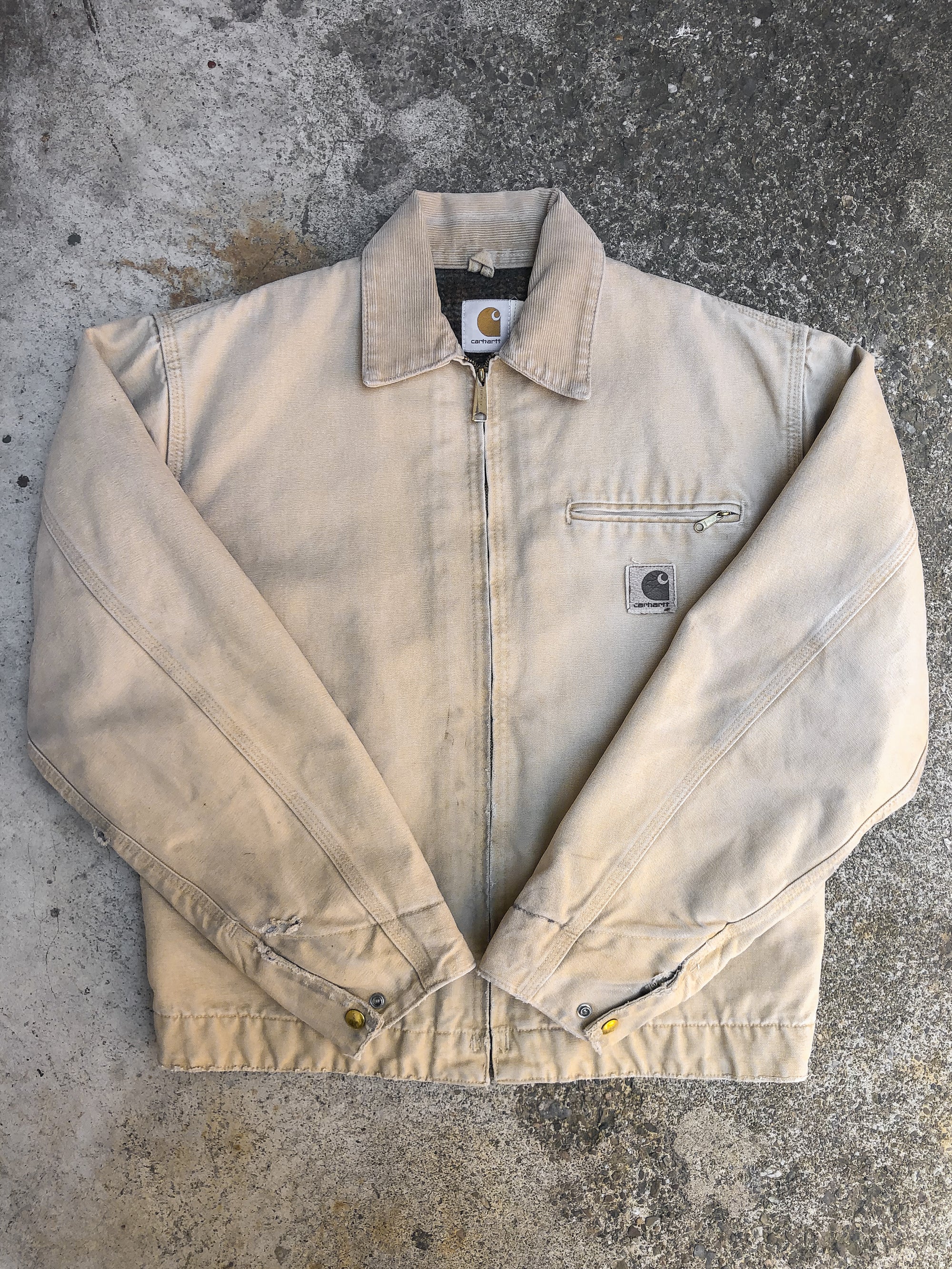 1990s Carhartt Faded Cream Lined Work Jacket (M)