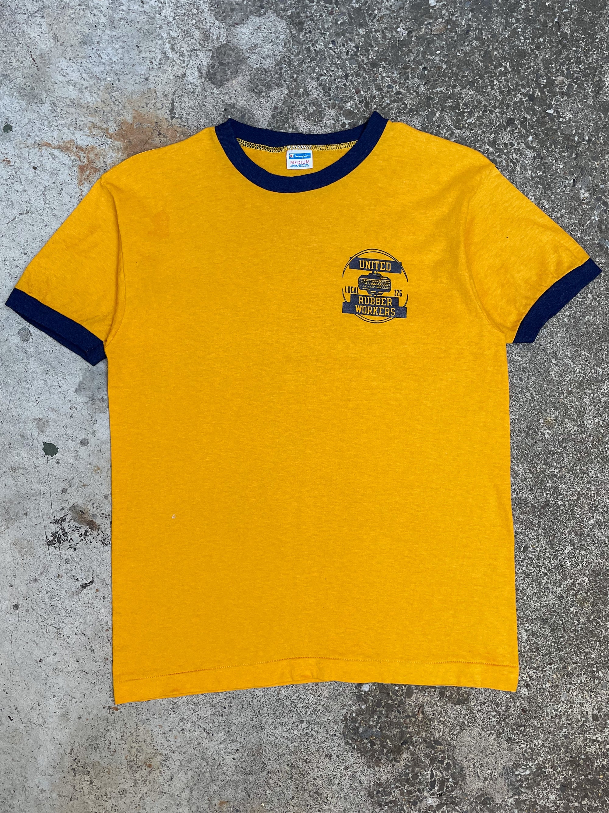 1970s Champion “United Rubber Workers” Single Stitched Ringer Tee