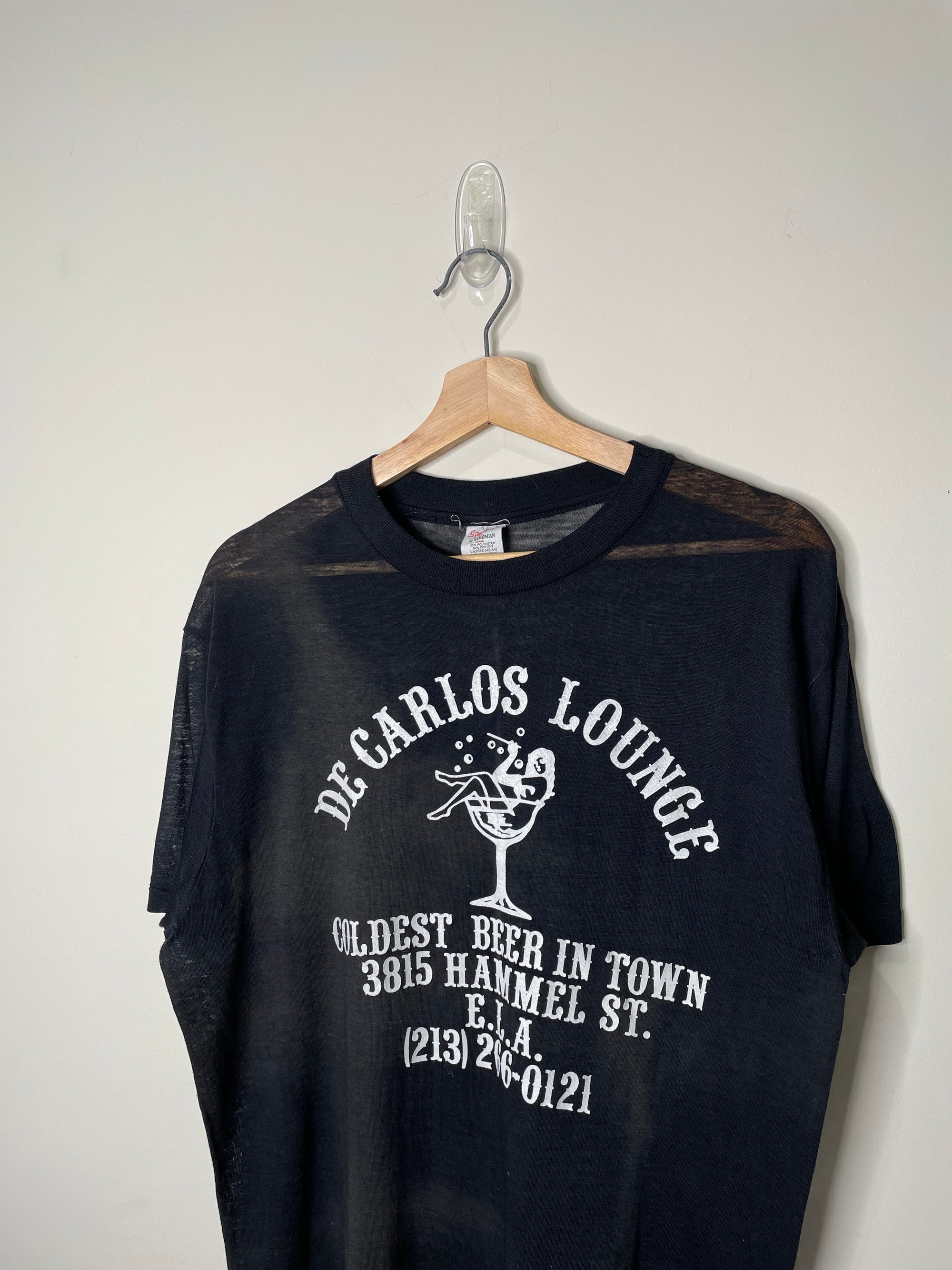 1970s Sun Faded Thin “De Carlos Lounge” Single Stitched Tee (M/L)