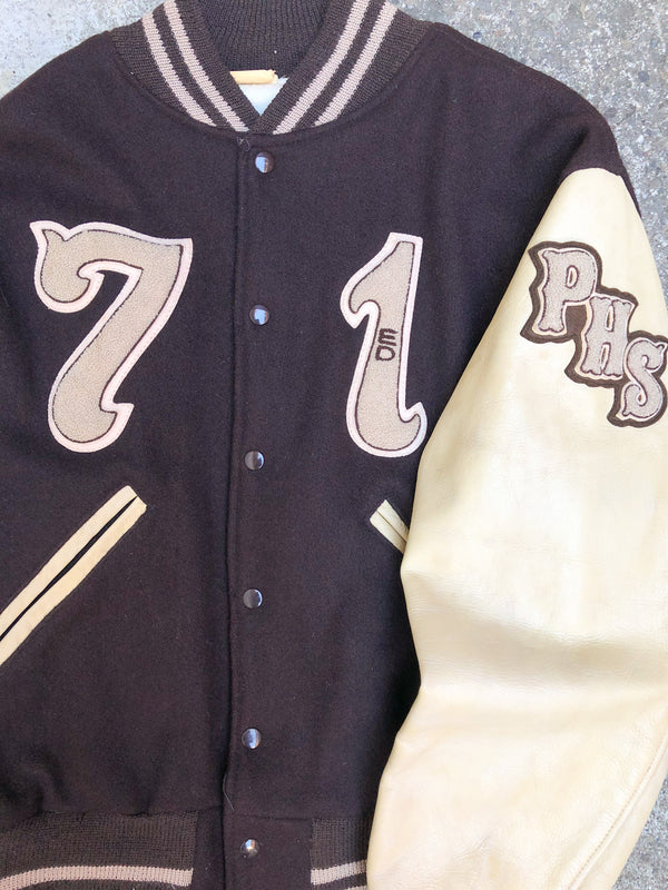 1970s Brown Chain Stitch “Ed” Varsity Jacket