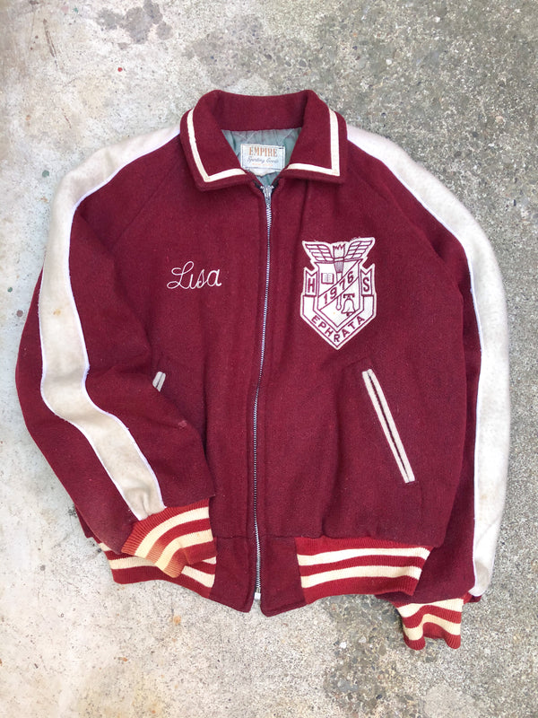 1970s Maroon Chain Stitch “Ephrata” Varsity Jacket