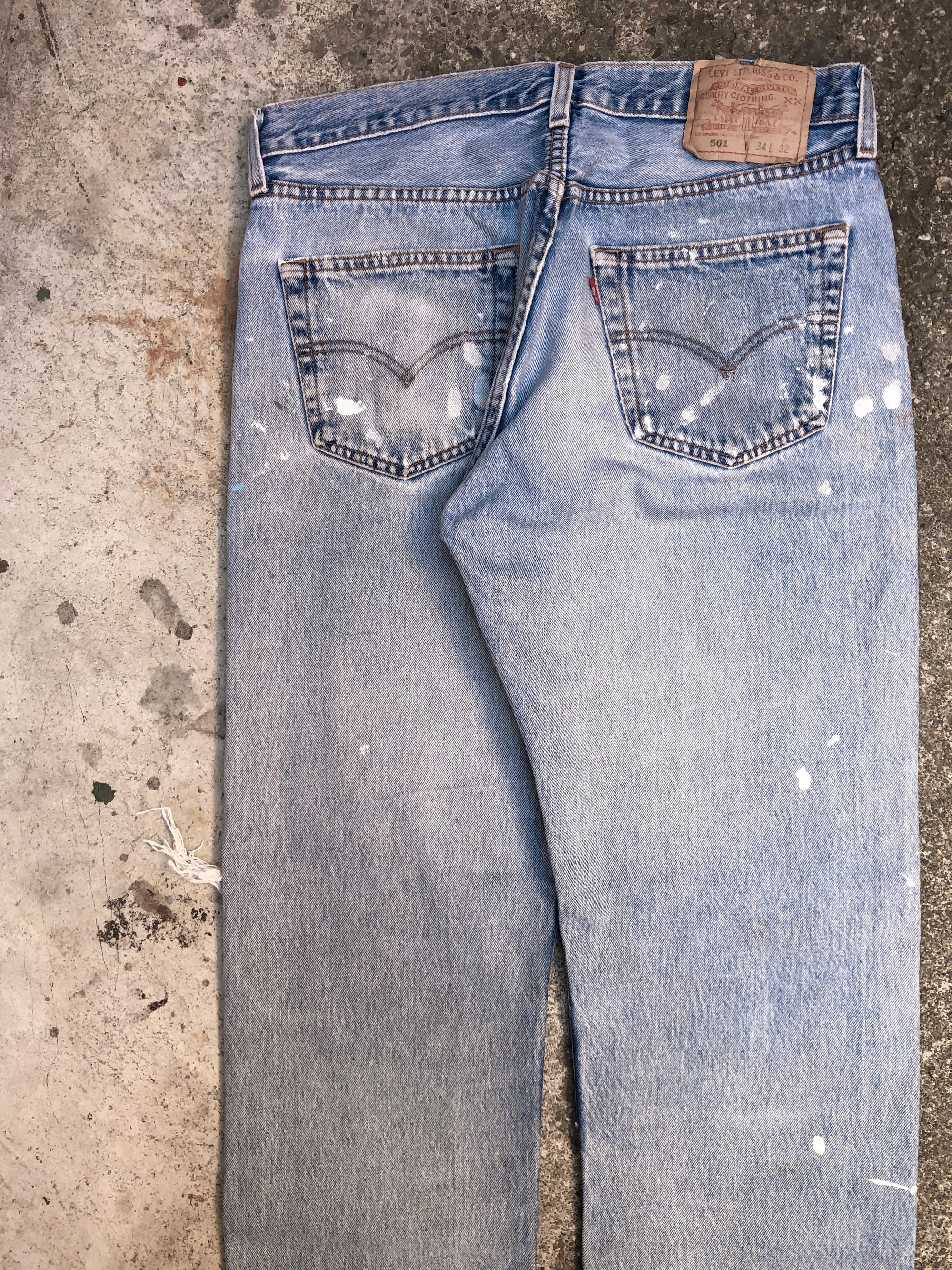 1990s Levis Painted Distressed Faded Blue 501 (32X30)