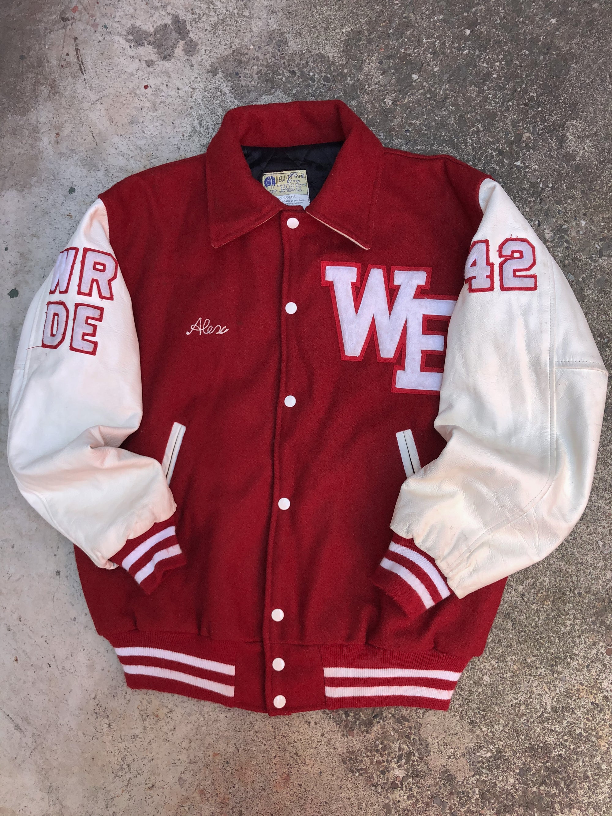 1990s Faded Red Chain Stitch “West Essex” Varsity Letterman Jacket