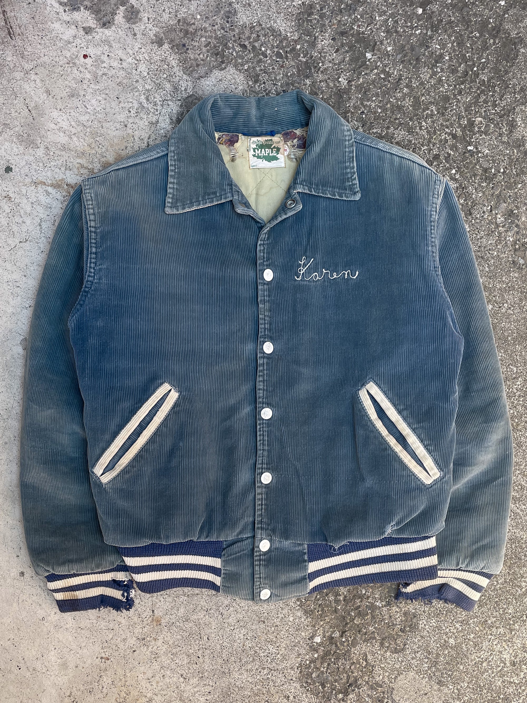 1970s “Gateway High” Sun Faded Corduroy Chain Stitched Varsity Jacket