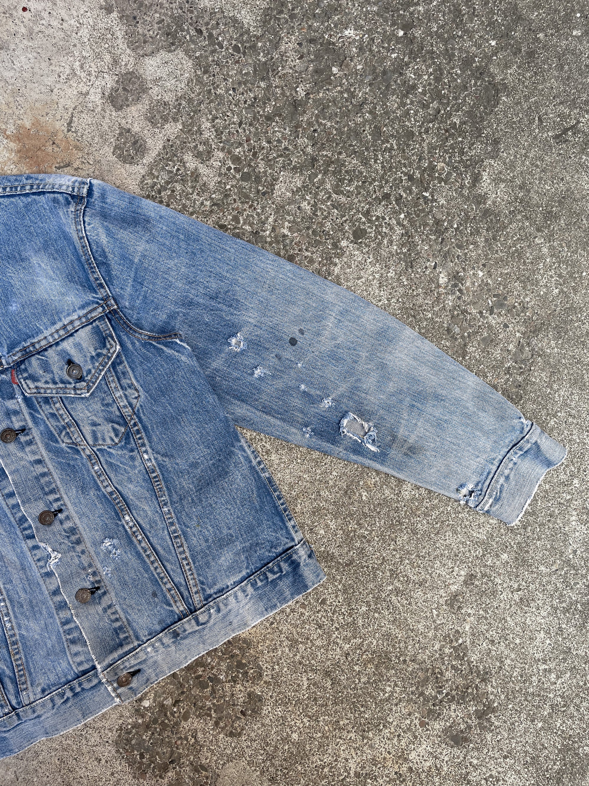 1970s Levi’s Distressed Faded Blue Lemon Stitch Denim Jacket