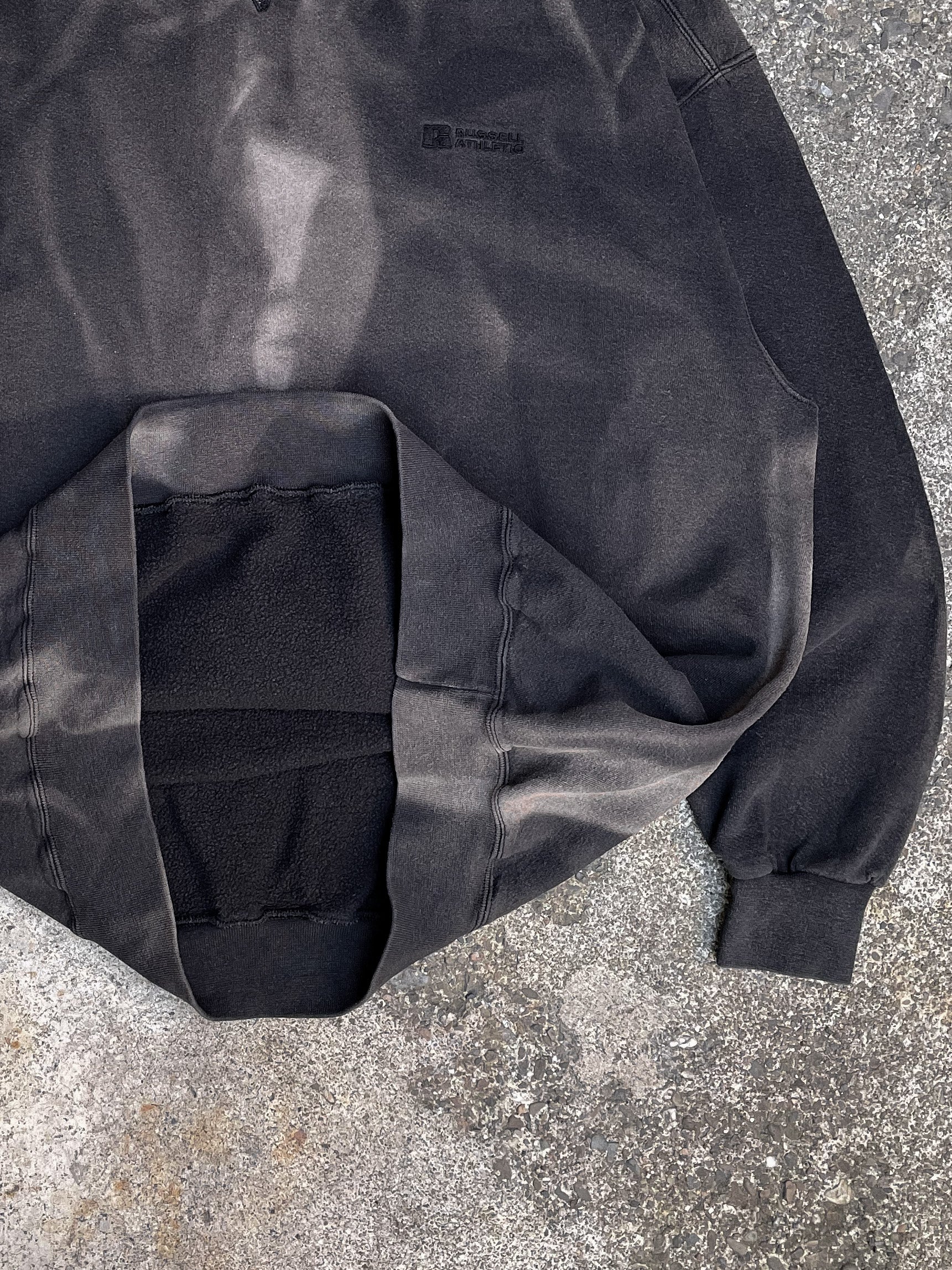 1990s Russell Sun Faded Black High-Cotton Sweatshirt (XL)