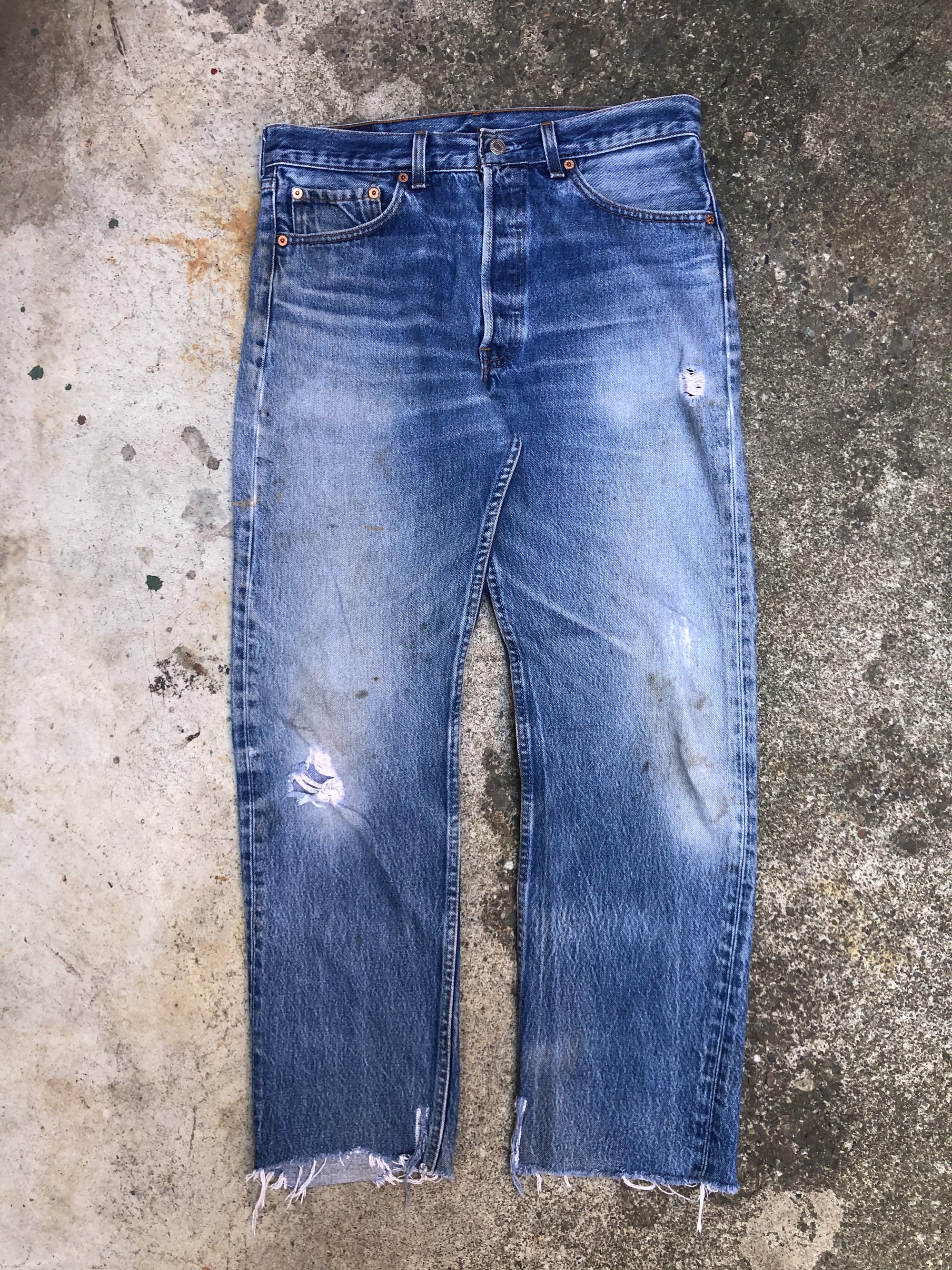 1990s Levis Worn In Blue 501XX Raw Hem (32X28)