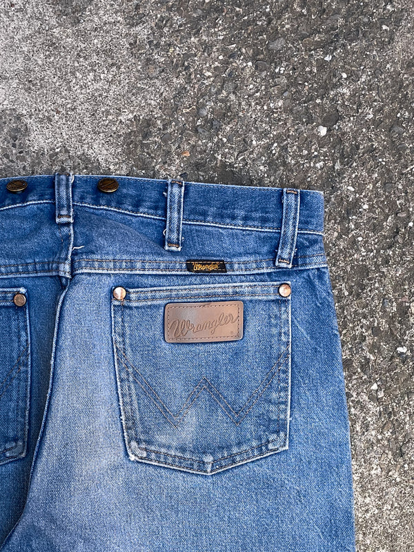 1990s Wrangler Patched Dirty Blue Denim (32X30)