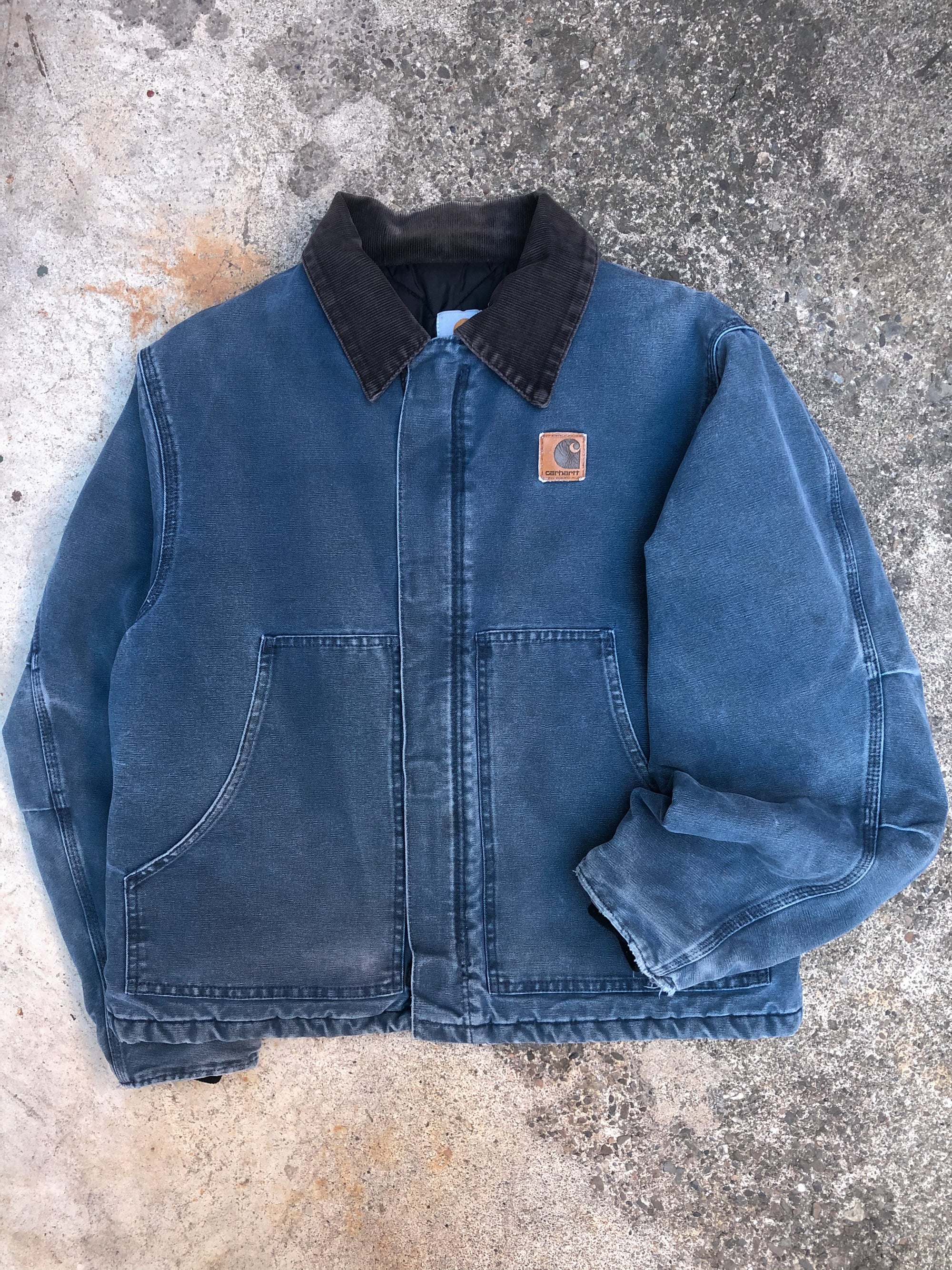 1990s Carhartt Sun Faded Blue Quilted Arctic Jacket (L)