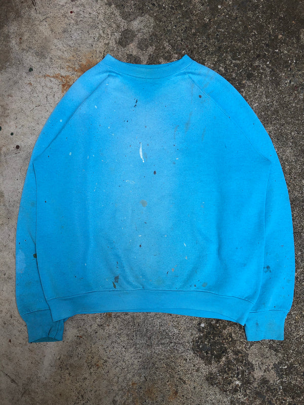 1990s Sun Faded Blue Blank Paint Raglan Sweatshirt