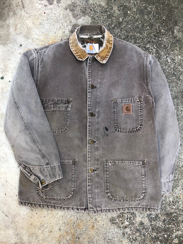 1990s Carhartt Faded Chocolate Lined Chore Jacket (M)