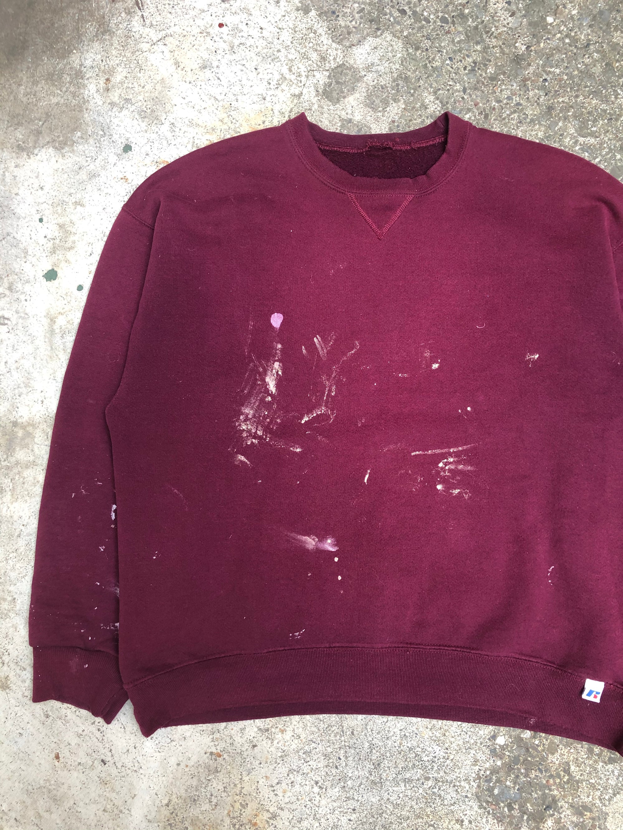 1990s Russell Faded Maroon Blank Paint Sweatshirt