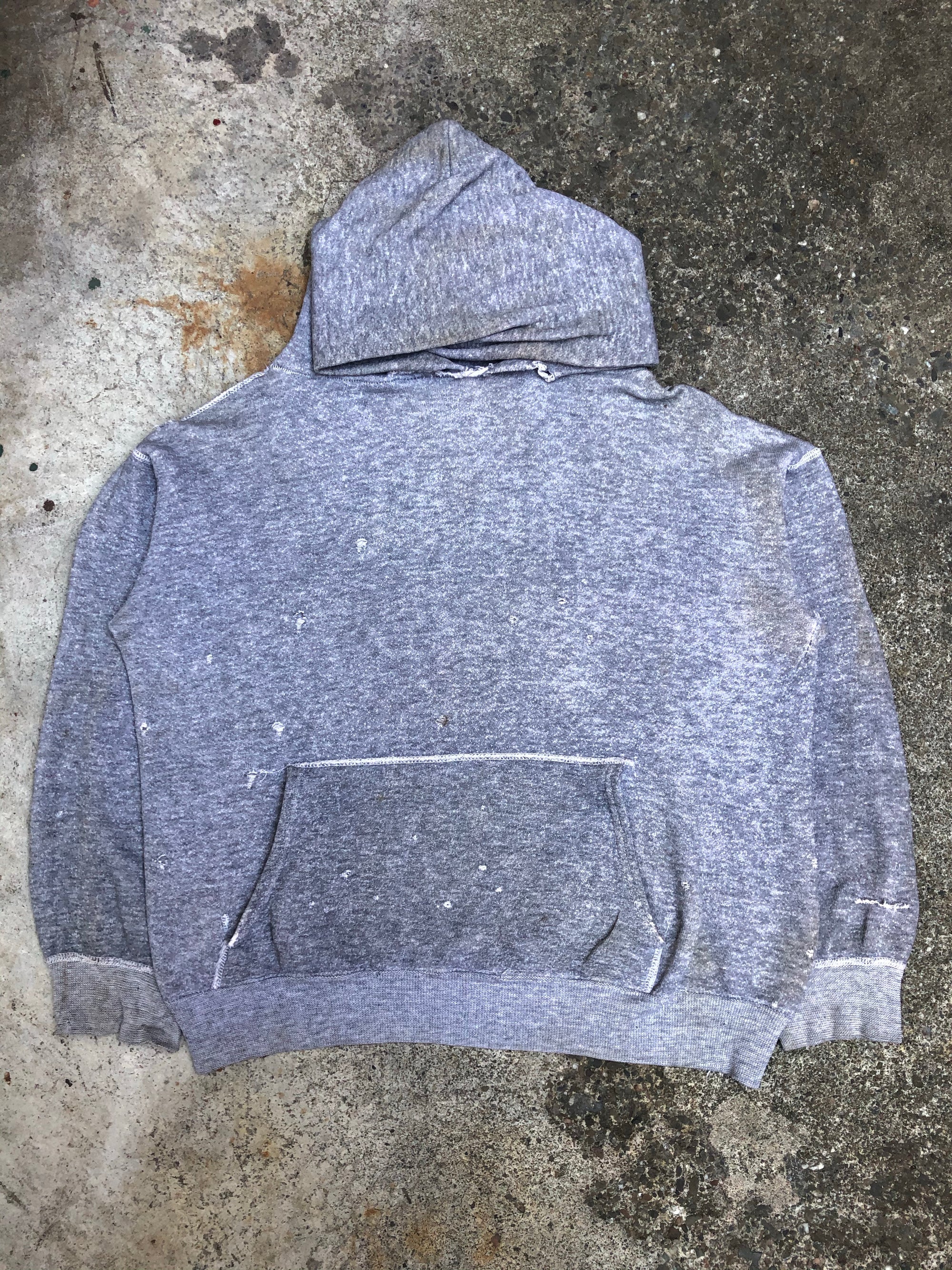 1950s/1960s Heather Grey Thrashed Repaired Blank Hoodie