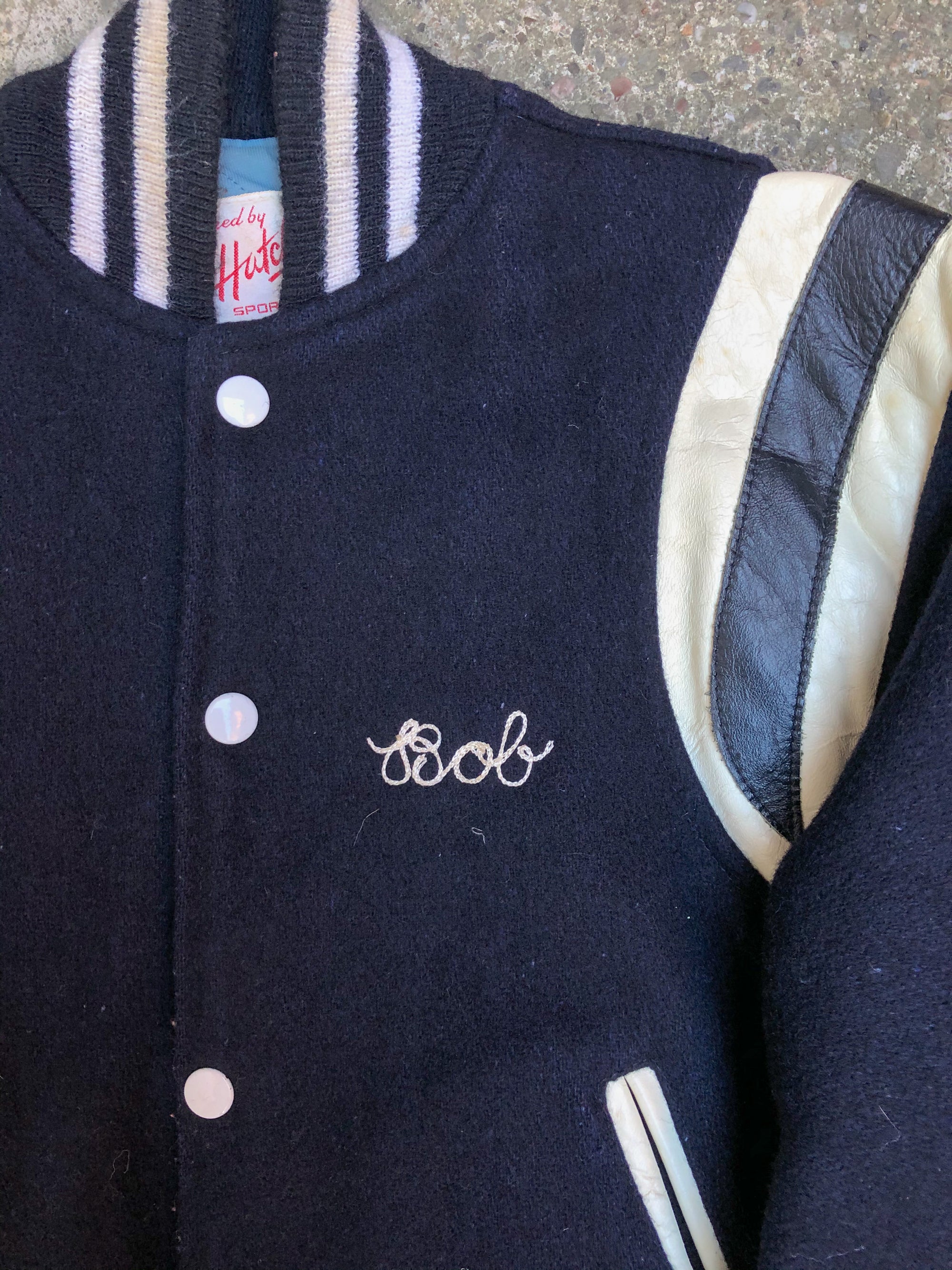 1970s Midnight Navy Chain Stitch “Fairport Swimming” Varsity Jacket