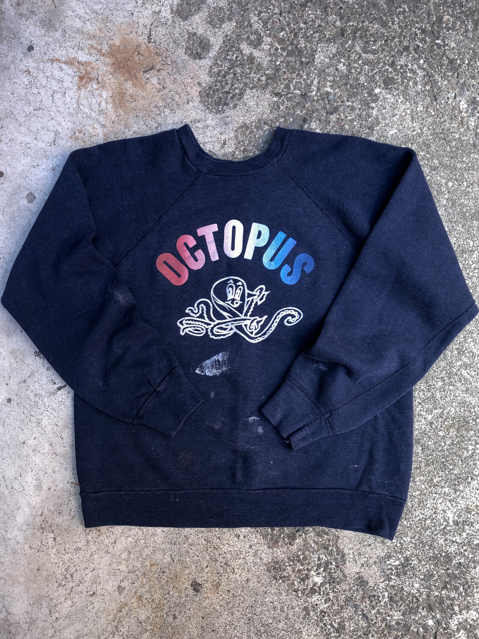 1970s Painted Faded Navy “Octopus” Raglan Sweatshirt (S)