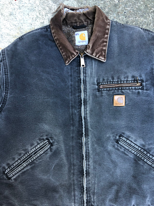 1990s Carhartt Faded Black Lined Work Jacket