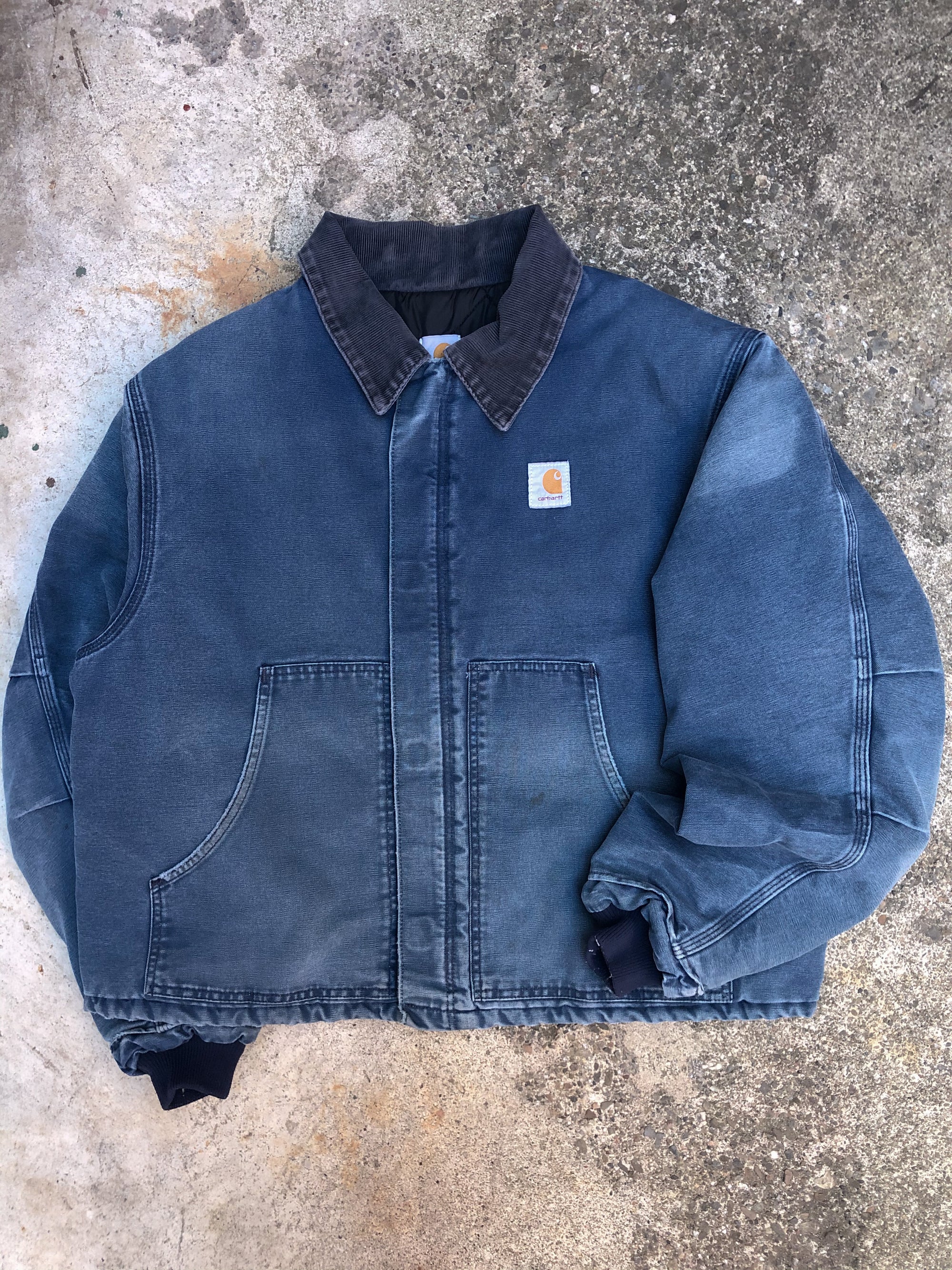 1990s Carhartt Sun Faded Blue Quilted Arctic Jacket (XL/XXL)