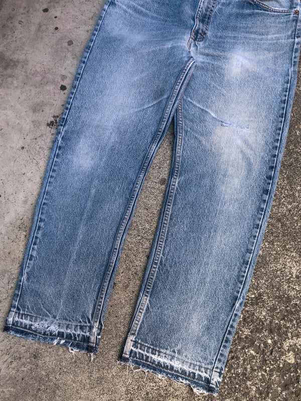 1990s Orange Tab Levis Faded Blue 505 Released Hem (35X27)