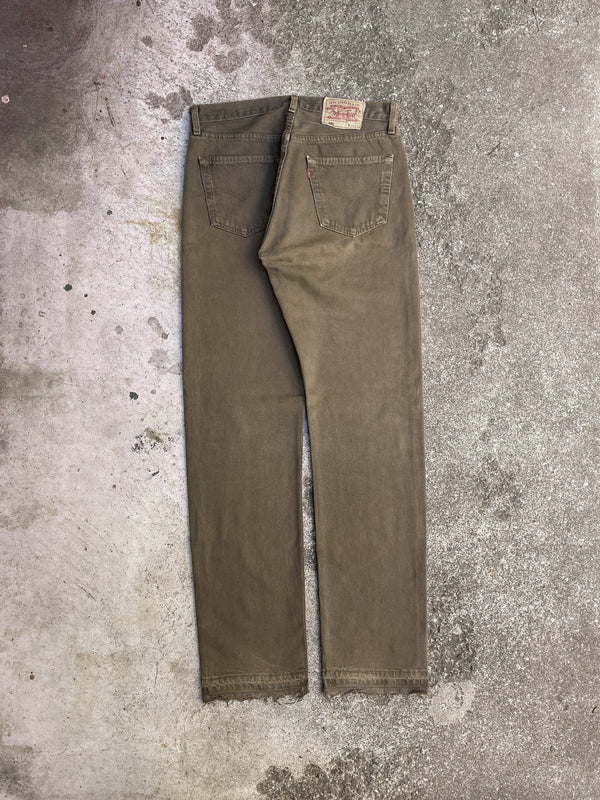 1990s Levi’s Golden Olive Overdye 501 Released Hem (31X33)