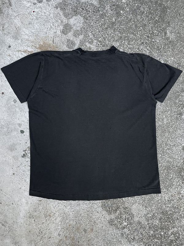 1980s Distressed Faded Black Single Stitched Blank Selvedge Pocket Tee