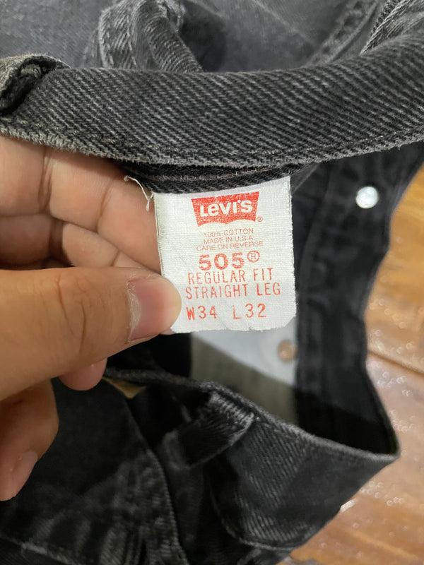 1990s Levi’s Faded Black 505 Heel Bite (31X30)