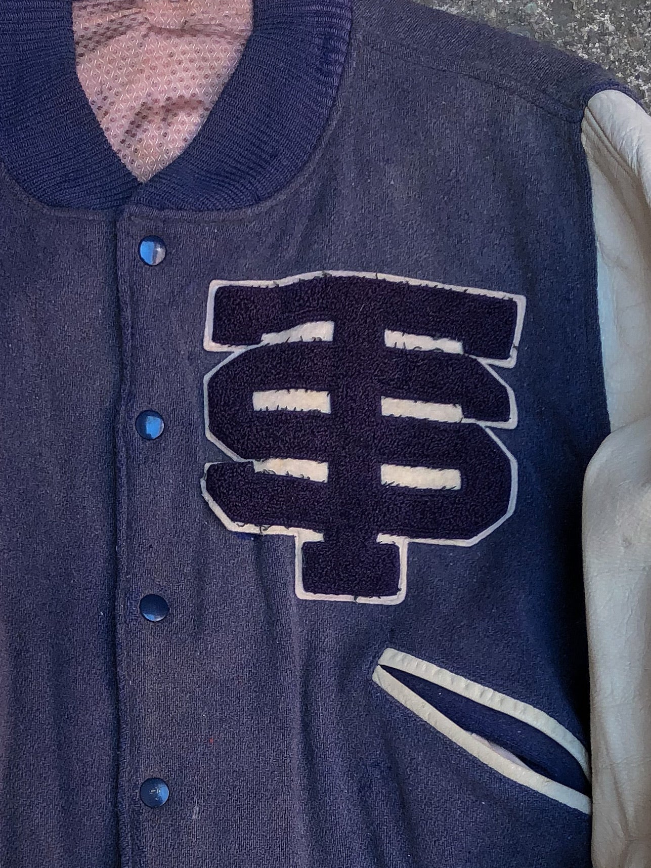 1950s Sun Faded Indigo “St Thomas” Varsity Letterman Jacket