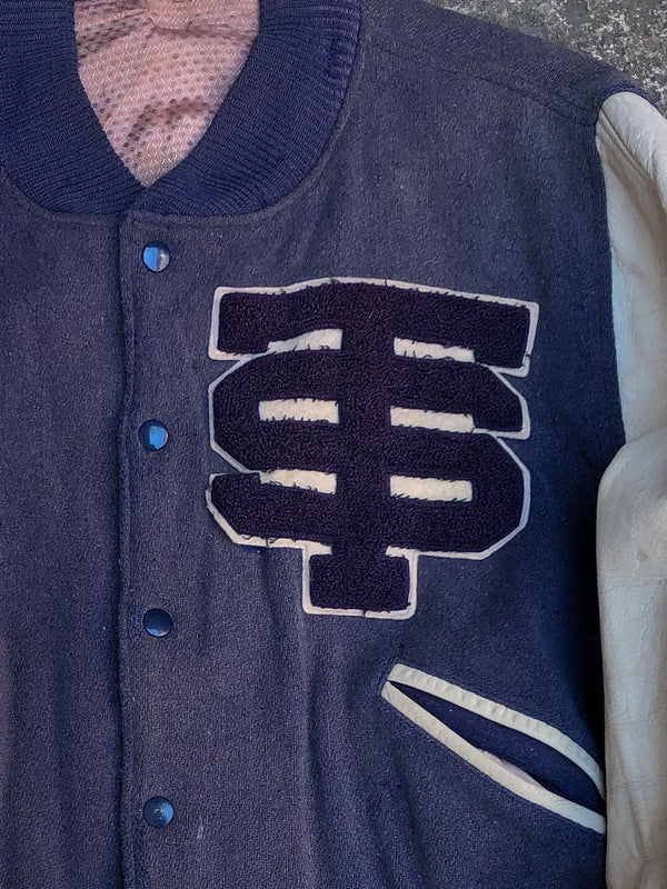 1950s Sun Faded Indigo “St Thomas” Varsity Letterman Jacket