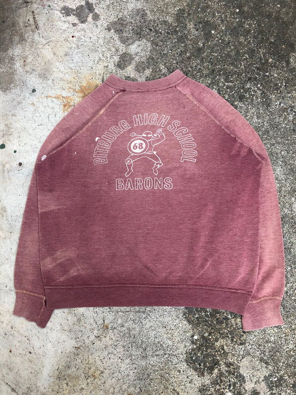 1960s Sun Faded Paint “Bitburg High School Barons” Raglan Sweatshirt