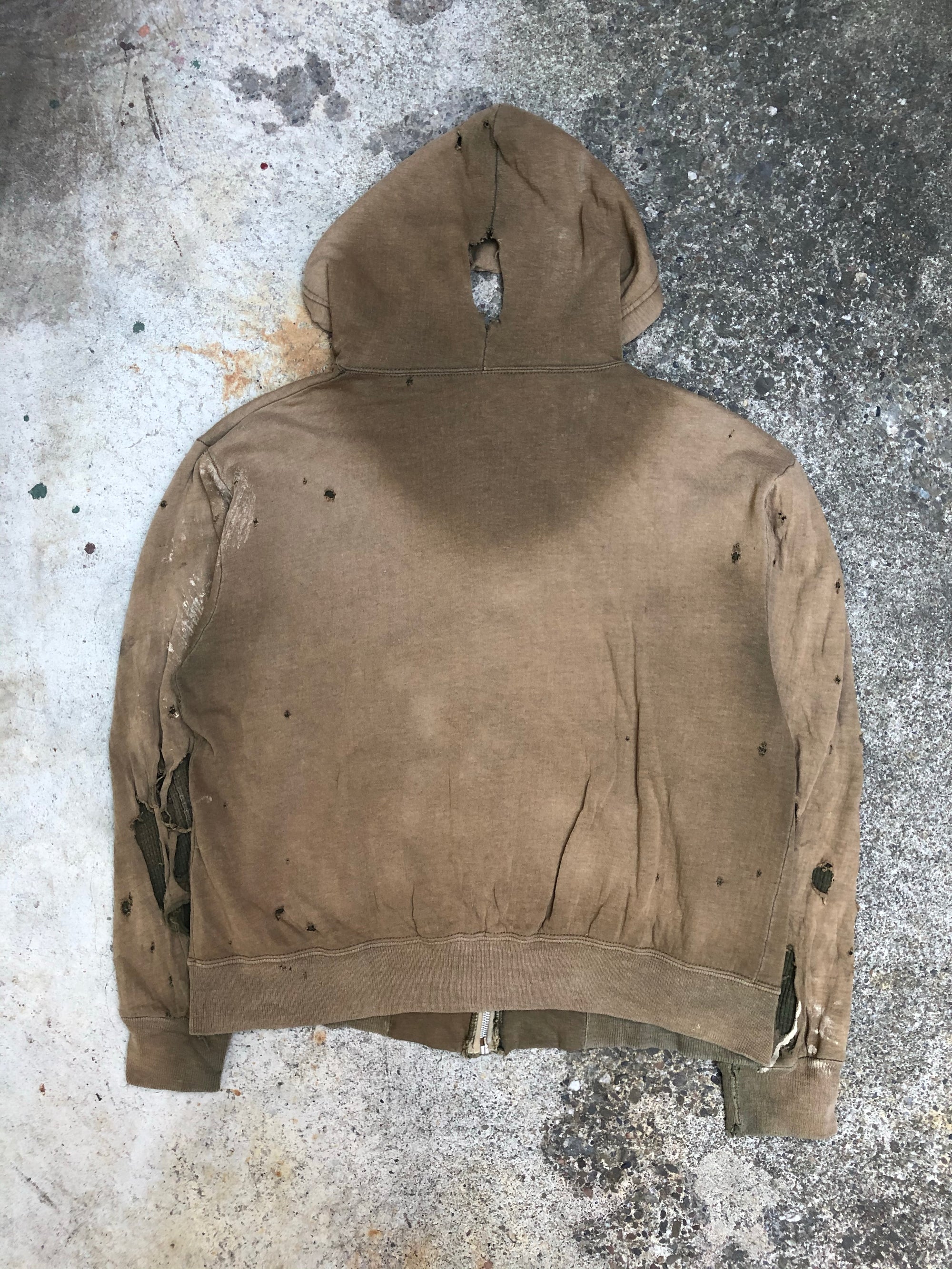 1950s/1960s Thrashed Sun Burnt Olive Thermal Zip Up Hoodie