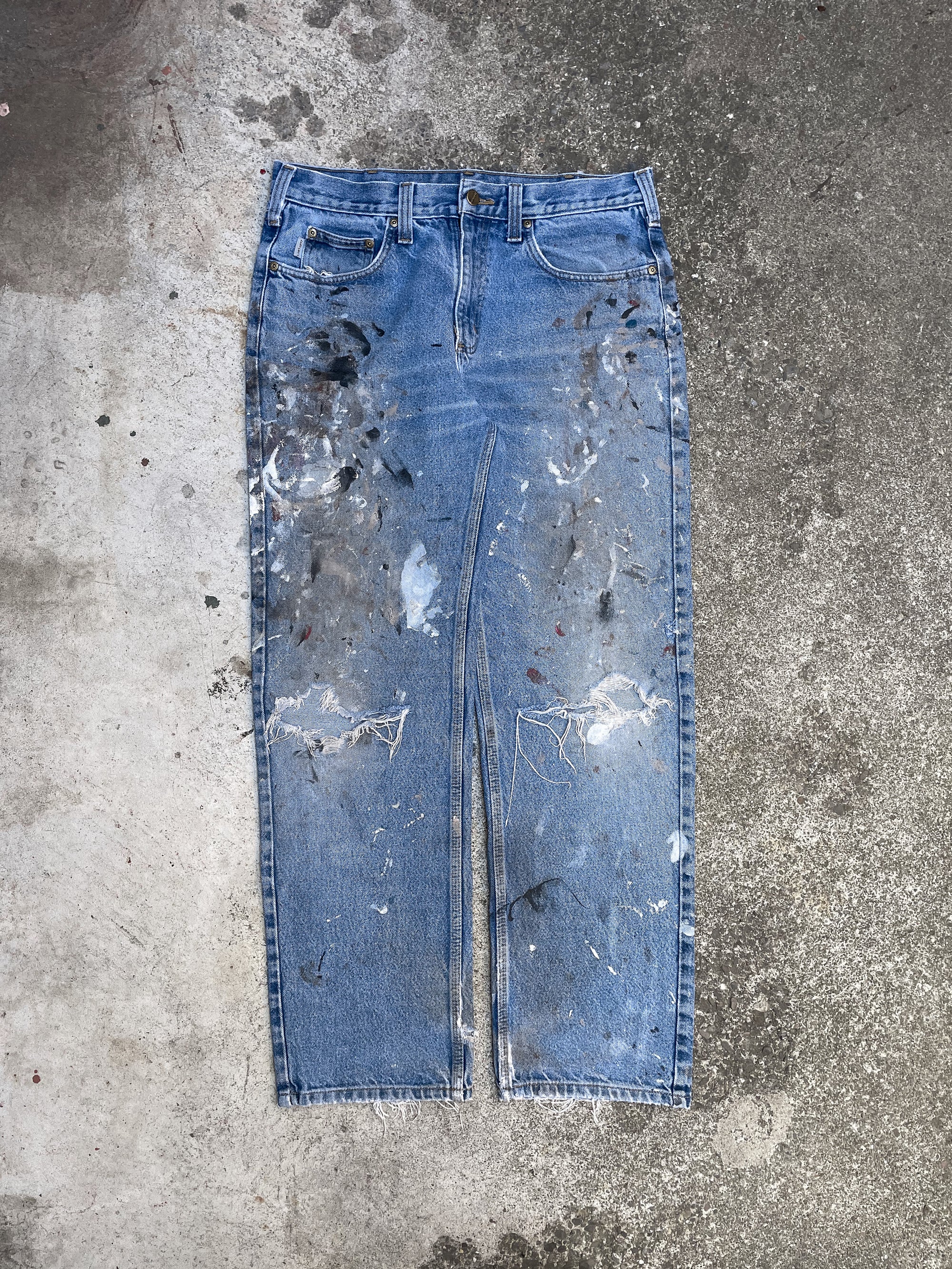 Carhartt B460 Painted Distressed Blue Denim (33X30)