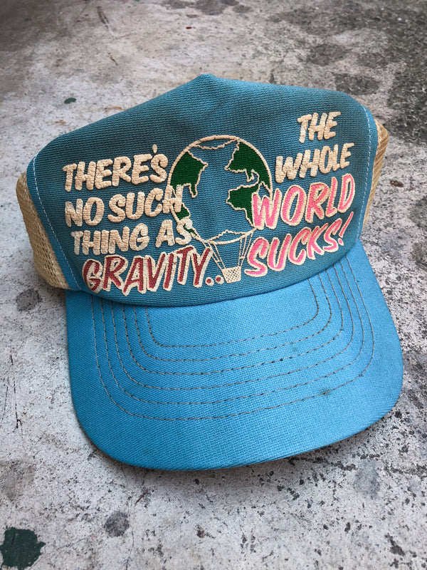 1980s Blue “The Whole World Sucks!” Trucker Hat