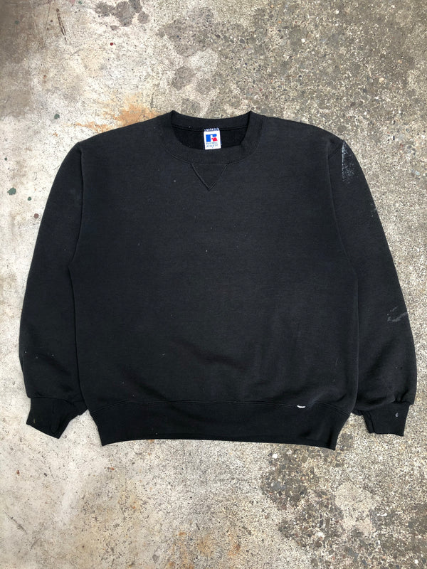 1980s Russell Faded Black Blank Paint Sweatshirt