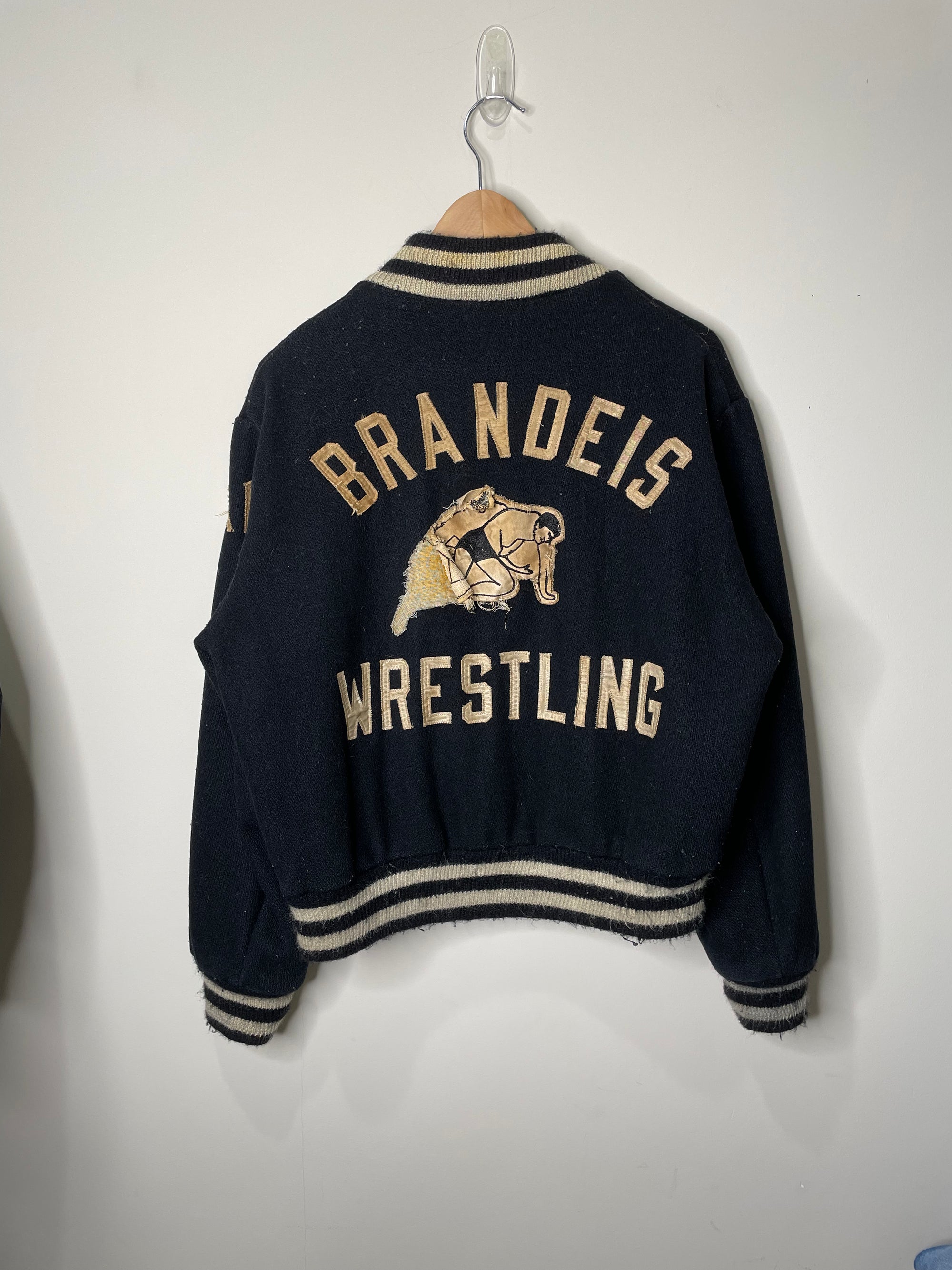 1980s “Brandeis Wrestling” Black Wool Varsity Jacket (M)