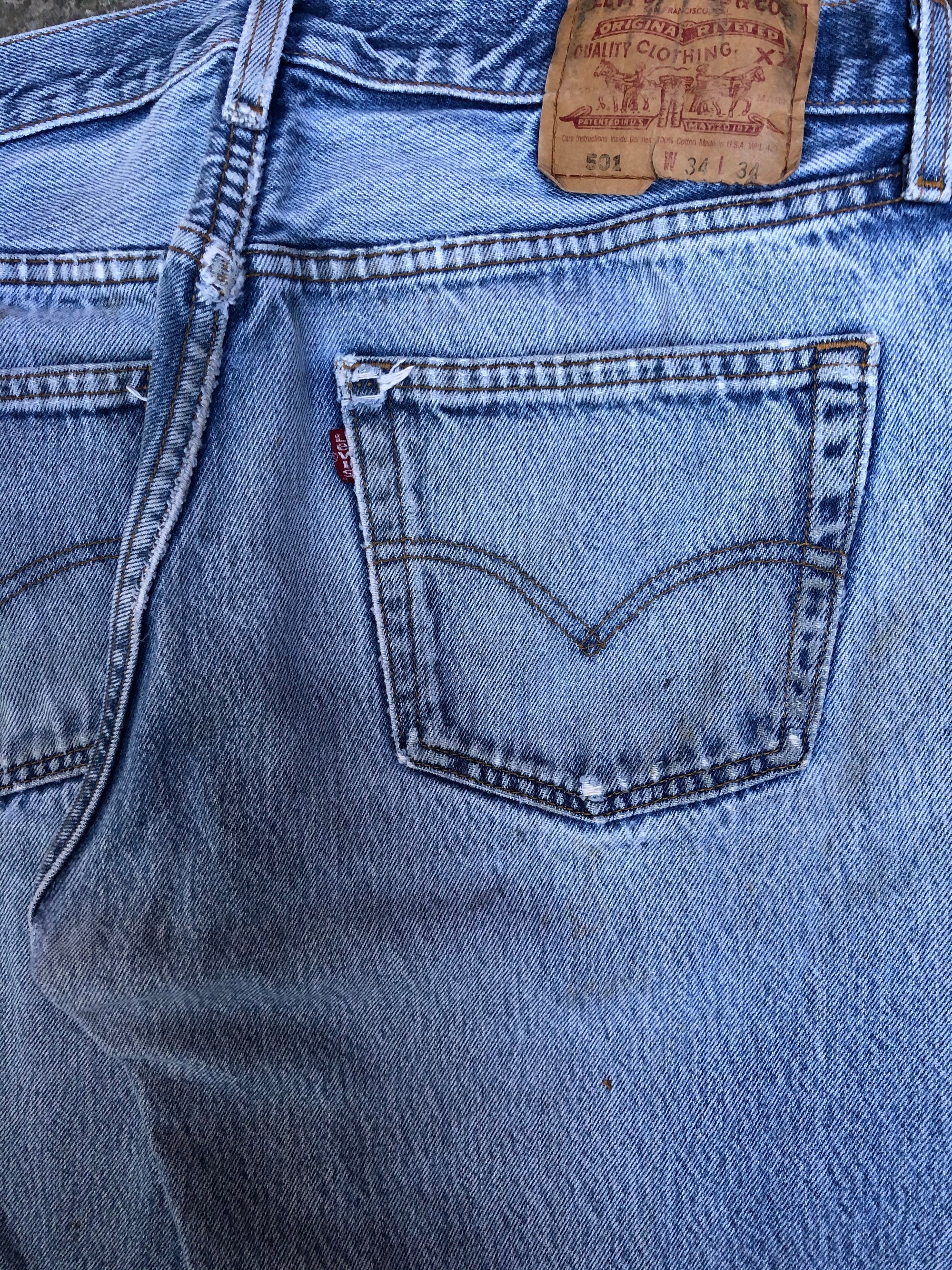 1990s Levis Worn In Blue 501 (33X32)