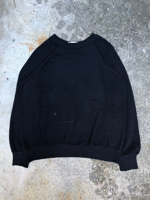 1980s Worn In Black Raglan Blank Sweatshirt