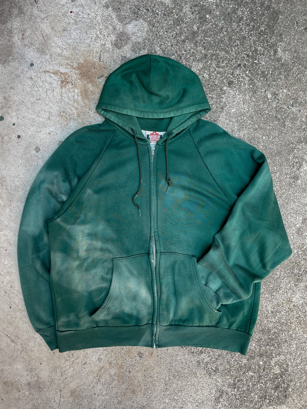 1980s Sun Faded Pine Green Thermal Zip Up Hoodie