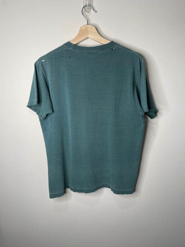 1960s Thrashed Faded Green Single Stitched Pocket Tee (M)