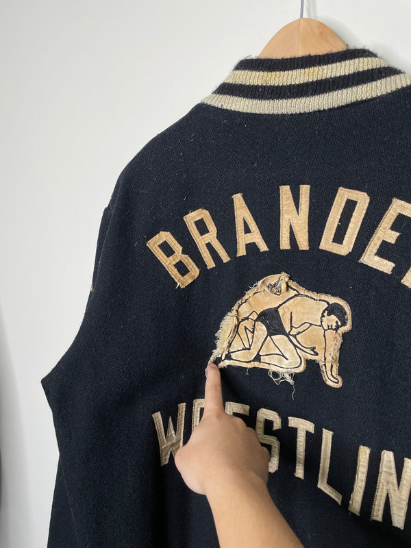 1980s “Brandeis Wrestling” Black Wool Varsity Jacket (M)