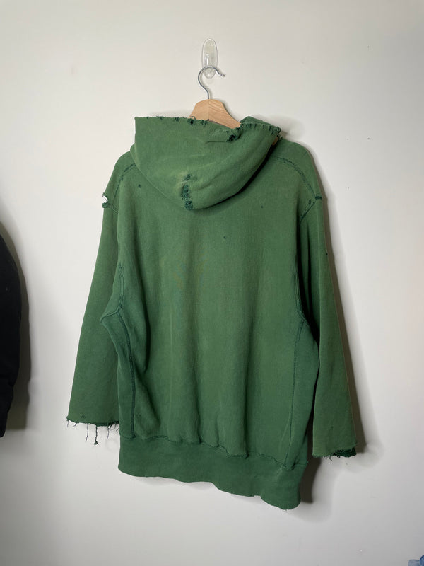 1990s Lee “Seattle Ship Supply” Thrashed Green Cut-Off Weave Hoodie