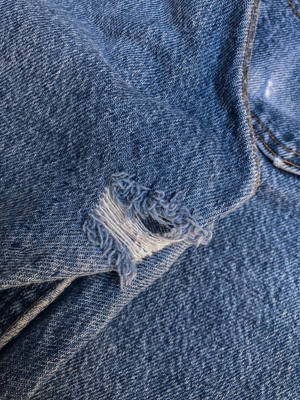 1980s Orange Tab Levis Repaired Worn In Blue 505 (30X30)