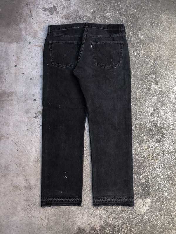 1990s Levis Distressed Black 501 Released Hem (36X30)